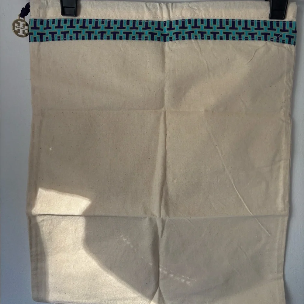 Tory Burch Cream Dust Canvas Bag with Blue Pattern